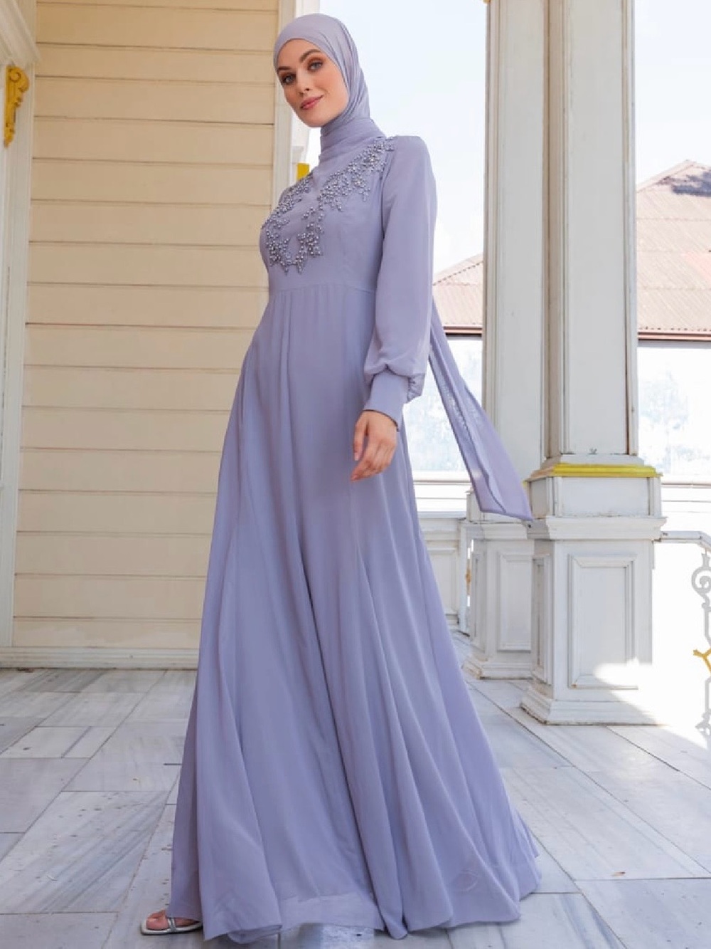NWT Elegant Lavender Embellished Modest Maxi Dress